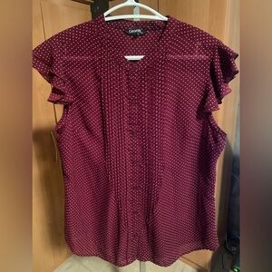 George Women's Burgundy Ruffle Sleeve Blouse